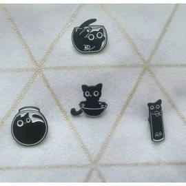 "Liquid Black Cat Set Nr. 1" x4 Pin Set (Artistic Black/White) "Brand New ".