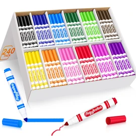 Aigybobo 240 Count Washable Markers Bulk, 12 Assorted Colors, Broad Line Conical Tip Coloring Markers for Kids, Markers Bulk Pack for Classroom, School Art Supplies & Back to School Supplies
