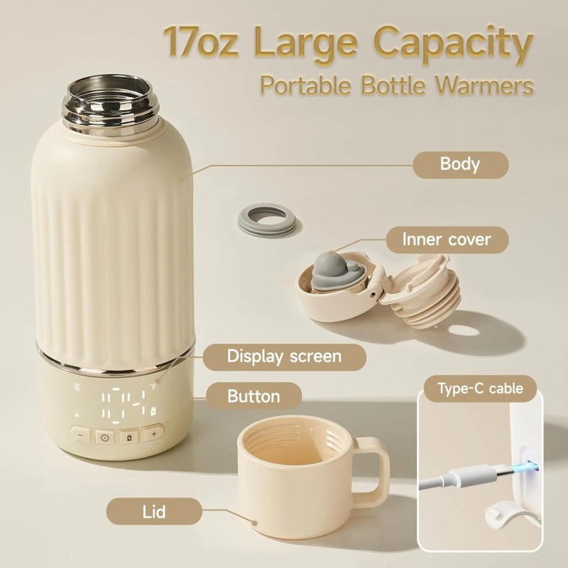 USA Warehouse 500ml Rechargeable Usb Baby Milk Warmer Precise Temp