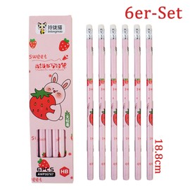 Nurila Pack of 6 Children's Pencils, Fruit Party Pencils with Eraser, Primary School Hb for School and Office, Children's Birthday Gifts, Cool School Supplies Boys and Girls (Light Pink)