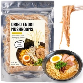 Dried Enoki Mushrooms 3.5 oz, Vacuum-Packed Ramen Topping for Noodles, Hot Pot, Soup, Stir-Fry & Everyday Asian Cooking
