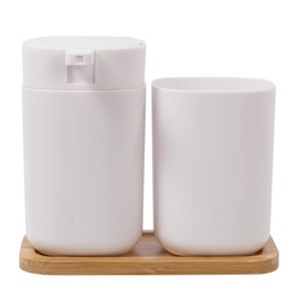 Bodico 3-Piece White Soap Dispenser Bathroom Set, Soap & Lotion Dispenser Pump Set, with Tumbler & Tray, Durable Plastic, Stylish and Functional, Suitable for Bathroom Accessories Décor, White