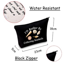 JXGZSO Seashell Collectors Gift I'd Rather Be Collecting Seashells Toiletry Bag With Zipper Beachcomber Seashell Bag Sea Vacation Gift (Collecting Seashells Black), Collecting Seashells Black