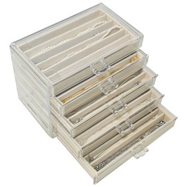 HOUKANWE Necklace Organizer Box 5 Drawers Necklace Holder Organzer with 30 Compartments Velvet Necklaces Display Case with Lid Acrylic Jewelry Organizer for Necklace Pendant Chains (Beige)