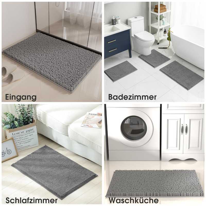 COMPOLICY Chenille Bathroom Rug, Non-Slip Absorbent Bath Mat, Washable Bath