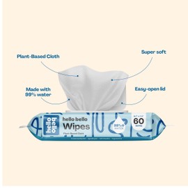 Hello Bello Extra Gentle Unscented Baby Wipes, Plant Based, Made with 99% Water and Aloe for Babies and Kids, 1080 Count