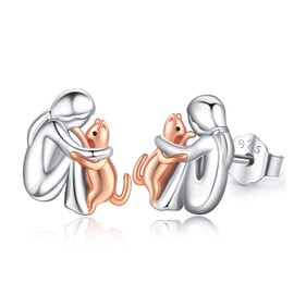 Dog Stud Earrings 925 Silver Hoop Earrings Rose Gold Dog Hanging Earrings Girls Gold Stud Dog Jewellery for Children Women, Sterling Silver