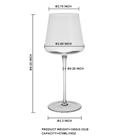 BTGLLAS Wine Glasses Set of 4, 17oz Crystal Wine Glasses, Lead-Free Red and White Wine Glass Set, Long Stem Glassware (4, 17OZClear)