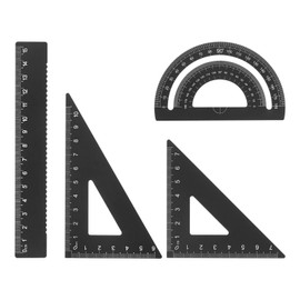 sourcing map 4-Piece Geometry Set 15 cm Metric Measure Laser Engraving Aluminium Ruler Metal Ruler Set Triangle Protractor Ruler Tool Set for Classroom Office Home Black