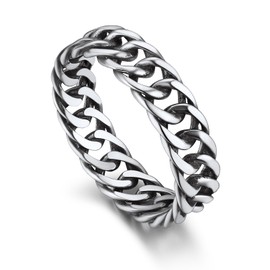 Bandmax Sterling Silver Cuban Ring Chain Ring for Men Women Sturdy Curb Link Chain Fashion Silver Band Ring Wedding Ring Promise Ring Size 6 Gift for Husband Boyfriend Son