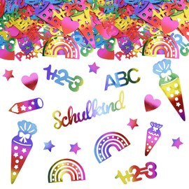 ParPix Pack of 100 Glitter School Decoration Confetti Large 1.5 - 8 cm, School Cone Decoration School Boy Girl, School Child 2025 Girls Boys Confetti Decoration, ABC 123 Sugar Cones School