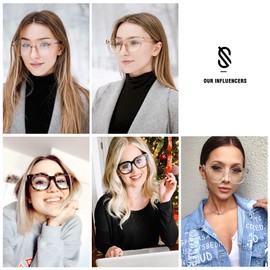 SOJOS SOJOS Oversized Square Anti Blue Light Blocking Glasses for Women Thick Computer Eyeglasses Double Metal Studs SJ5053 with Black Frame/Anti-Blue Light Lens