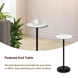 COVLON Drink Table Set of 2, Weighted Base Pedestal Table, Martini Table,Small Side Table with Wooden Carved Table Top for Living Room, Bedroom, Modern, White and Black