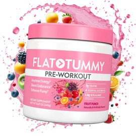 Flat Tummy Pre Workout Powder for Women – Energy, Endurance, and Muscle Support with 3g Creatine, 1.6g Beta-Alanine, Electrolytes – Fruit Punch Flavor – 30 Servings