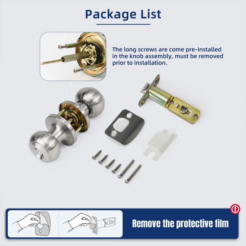 Loqron Privacy Door Knob, Keyless Interior Door Lock, Flat Ball