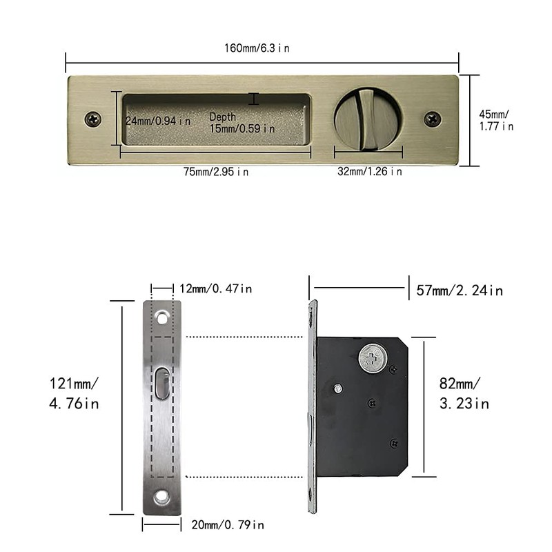 Hoconnie 6.3” Keyed Pocket Door Hardware Invisible Door Lock Barn
