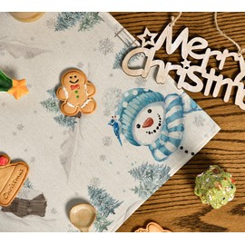 Artoid Mode Blue Snowman Trees Christmas Tablecloth, Table Linen, Winter Xmas Kitchen Table Decoration, Indoor, Holiday, Party Decor, 85 x 85 cm