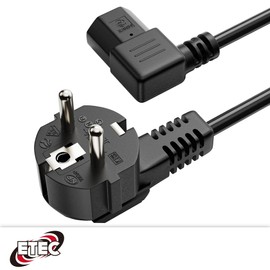 ETEC Power Cable IEC Cable 3 Pin 3.0 m Schuko Plug Protective Contact Power Plug to C13 IEC Coupling Socket, 90° Angle Power Supply Power Cable Power Cable for PC Monitor Printer, Black