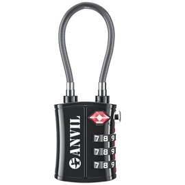 ANVIL TSA Approved Luggage Locks - Re-settable 3-Digit Combination Cable Lock with Alloy Body, Keyless Travel Sentry Accepted Padlock for Gym Locker, Golf Bags, Suitcases