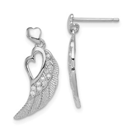 925 Sterling Silver Cubic Zirconia CZ Heart Love Guardian Angel Wings Post Drop Dangle Earrings