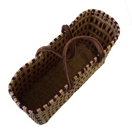 Seagrass Shopping Basket, Braided Bag with Leather Handle, Large with Short Handle, Purple