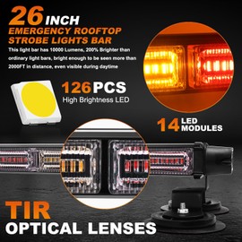 ASPL 26inch 126 LED Emergency Rooftop Strobe Lights Bar w/Controller Double Side Warning Hazard Snow Plow Flashing Light Traffic Advisor Safety Light for Work Trucks Vehicles Tow Pickup(Amber/Red)