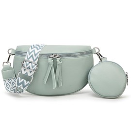 YUHONLNOR Crossbody Bag Women's Wide Strap Bum Bag Shoulder Bag Handbag Modern Bags with Coin, Green