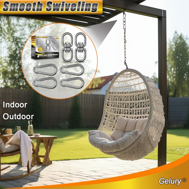 Gelury 2 Pack Swing Swivels, 304-Stainless Steel Swivel Ring, Heavy