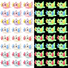 Junkin 24 Pcs Axolotl Charms for Jewelry Making Luminous Mini Axolotls Resin Animal Figures Glow in the Dark Small Tiny Axolotl Beads Pendant for DIY Earring Bracelet Necklace(24 Pcs)