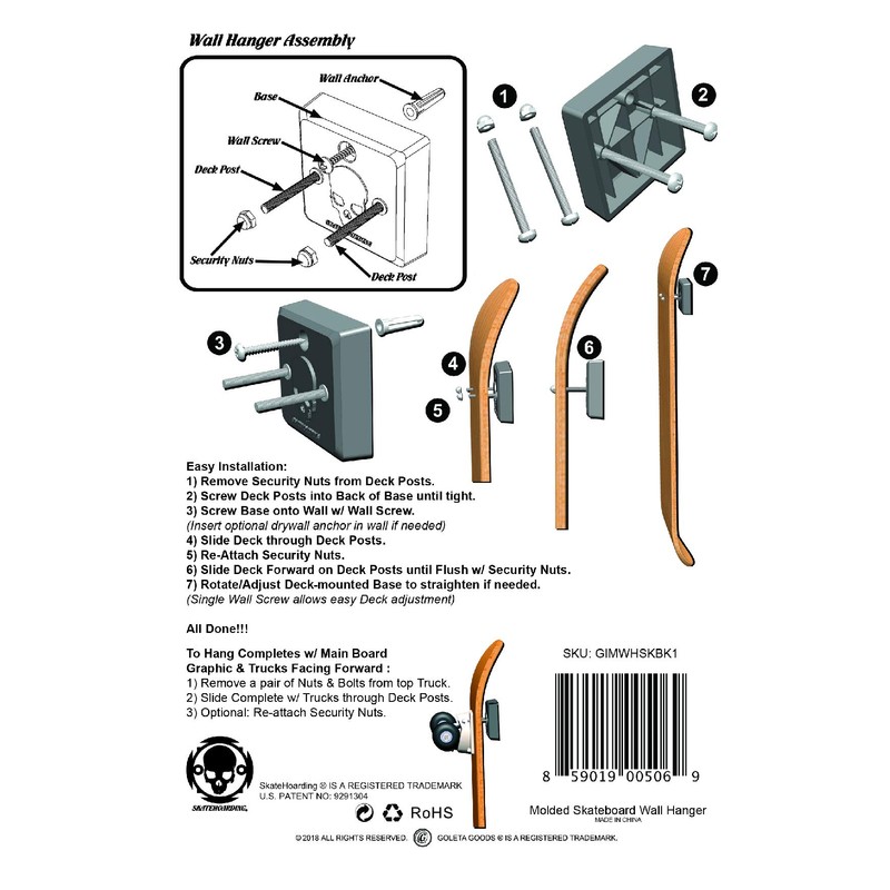 SkateHoarding Skateboard Wall Hanger Hover Mount Display 10-Pack