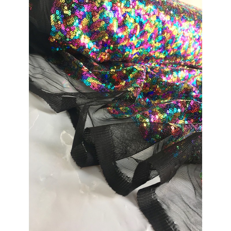 3mm Mini Rainbow Sequin Fabric 1 Way Stretch 130cm wide