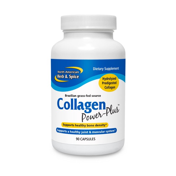 NORTH AMERICAN HERB & SPICE Collagen Power-Plus - 90 Capsules - Collagen Supplement - Joint & Muscle Support, Healthy Hair, Skin & Nails - Bromelain, Papain, Vitamin C - Non-GMO - 30 Servings