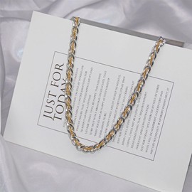 B-JWYFY Mens Cuban Link Chain Necklace 7mm 14k Gold and Silver Two Tone Stainless Steel Cuban Chain Necklace for Men Jewelry Gifts (silver&gold tone)