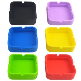 XINMEIWEN 6Pack Silicone Ashtray Square Design Premium Silicone Rubber High Temperature Heat Resistant Ashtray for Indoors Outdoors (6 Mixed Color)