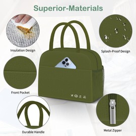DALINDA Lunch Bag Lunch Box for Women Men Reusable Insulated Lunch Tote Bag High Capacity for Travel Work Picnic,army green