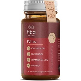 TIBA SALUD – Pultsu Fórmula Vegana para la Salud Cardiovascular | Ajo Sin Olor, Alcachofa, Vitaminas B3 y B12 | Balance Sanguíneo, Digestión & Energía | 30 Cápsulas Ultra Absorbentes