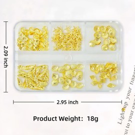 6 Grids Beach Nail Charms Gold Conch Shell Nail Rhinestones Cute Shells Conchs Seahorse Starfish Design Nail Art Charms Flat Back Gold Nail Gems Ocean Style Metal Nail Jewels for Women DIY Accessories