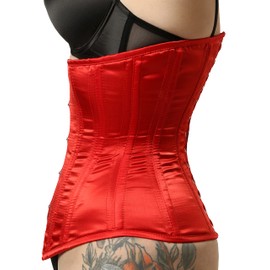 Underbust Womens Waist Trainer Hourglass Double Steel Boned Heavy Duty Satin Corset (2XS, Red)