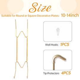 Bilillo 3 Pack Plate Hangers for the Wall, Suitable for 10-14 inch Art Plate, Stainless Steel Invisible Heavy Duty Wire Plate Holder with Wall Hooks, Plate Hangers for Displaying Plates, Platter, Dish