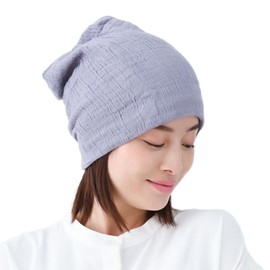 [Plaisir Wig] Imabari Towel Imabari Medical Hat Made in Japan 100% Cotton Stylish Gauze Knit Hat Neck Warmer Hair Turban 3-Way Watch Cap, purple gray, Free size