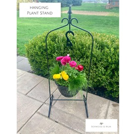 Wrought Iron Hanging Planter Stand – Tall Metal Plant Hanger for Indoor & Outdoor Use – Rustic Patio Garden Flower Pot Holder – Amish Handmade in USA – Black Decorative Plant Hook, 44.5" Tall