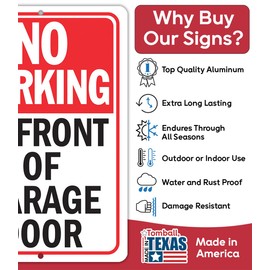 Metal Sign - No Parking in Front of Garage Door - Do Not Block Sign - Use Indoor/Outdoor - Compliance Sign, Parking Restriction, Stopping or Standing not Permitted, Reminder and Notice (8" x 12")