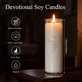 Natural Soy Wax Prayer Candles,7 Day White Prayer Candle in Glass, 150-Hour Long Burning Unscented, Large Devotional Pillar Candles for Catholic Church, Memorial, Altar, Vigil (White, 1PCS)