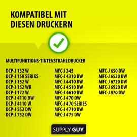 Supply Guy 5 Printer Cartridges Compatible with Brother LC123 Suitable for DCP-J132w DCP-J150 DCP-J152w DCP-J152wr DCP-J172w DCP-J4110dw DCP-J4110w DCP-J552dw DCP-J752dw MFC-J245 MFC-J 470 and More