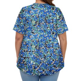 Plus Size Tops for Women Loose Fit Short Sleeve 3X Fashion Crew Neck Flowy Pleated Floral Shirts YH003