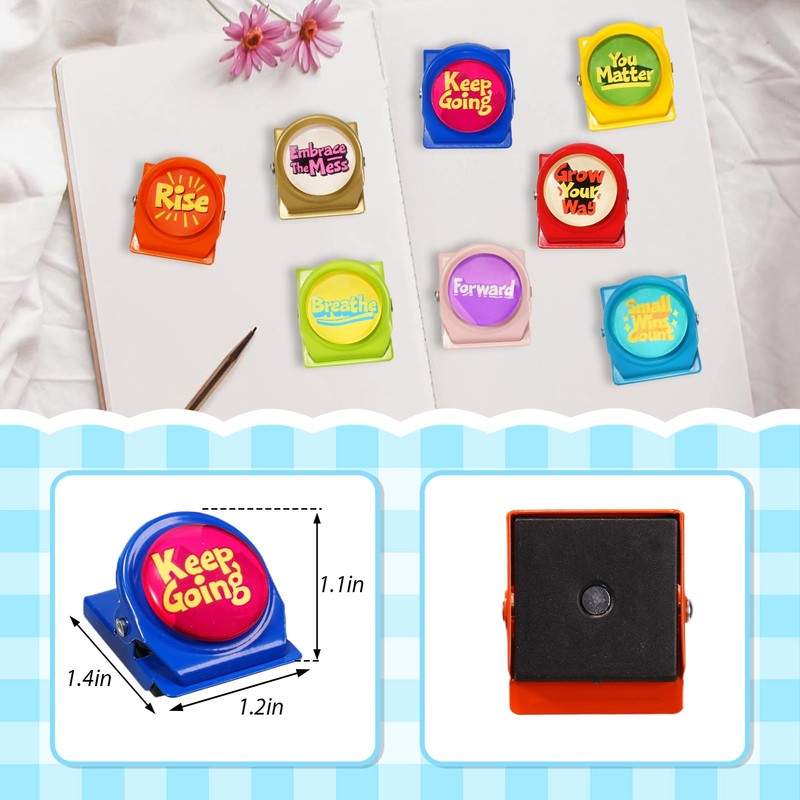 8 Pack Magnetic Clips with Encouraging Phrases - Decorative Fridge