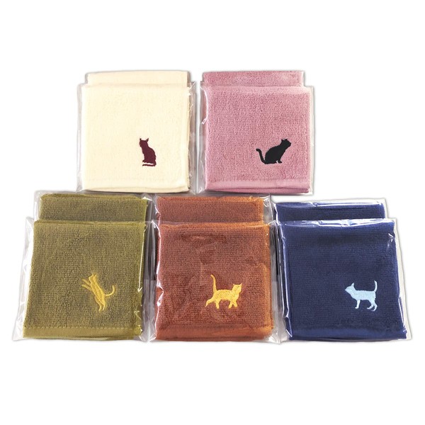 Cat Embroidered Towel Handkerchief, Mini Towel, Gift, Wrapping, Set of