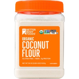 BetterBody Foods Organic Coconut Flour 2.25 Pound Jar, Naturally Gluten-Free White Flour Alternative with a Slight Coconut Taste and Aroma, 23% Dietary Fiber per Serving