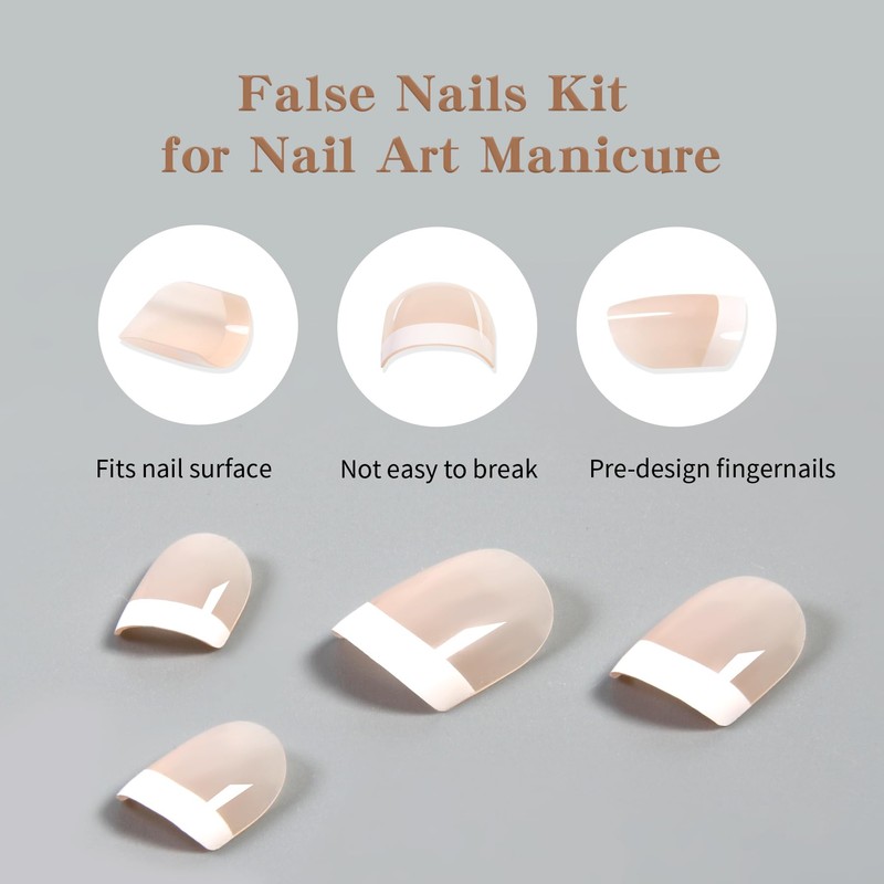 French Gel Nail Tips 120Pcs Short Square no-coat Acrylic Tips