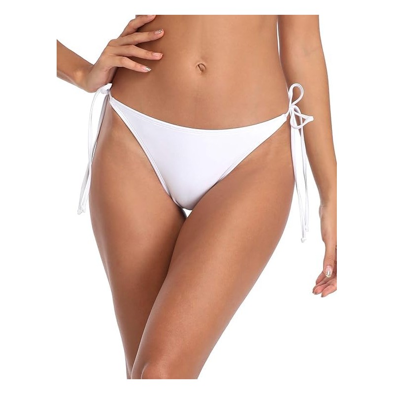 Women's Tie-Side Bikini Bottom G-String (White, S)
